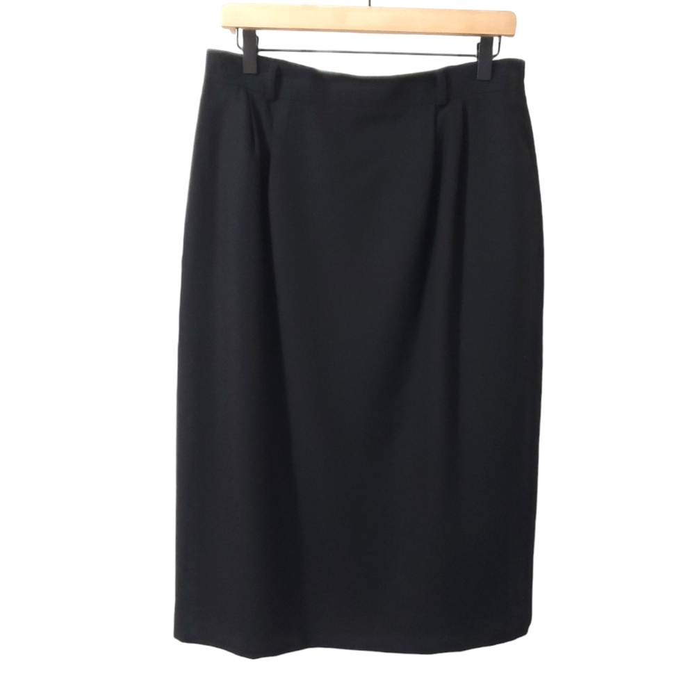 Talbots Vintage Black 100% Wool Knee Length‎ Skirt Lined Belt Loop Womens Sz 12